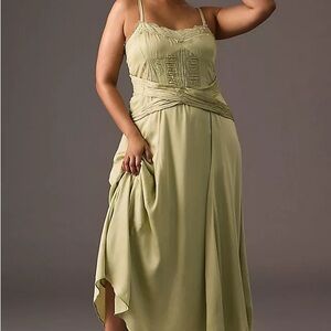 Anthropologie Let Me Be A-Line Lace-Trimmed Midi Dress